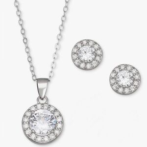 Giani Bernini 925 CZ Necklace Earrings Set Sterling Silver 2 Pc Halo Pendant